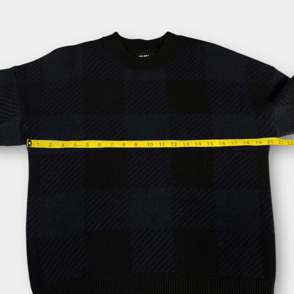 Naadam Plaid Matchback Crew 100% Cashmere Sweater Navy Black Size Small - Picture 4 of 6